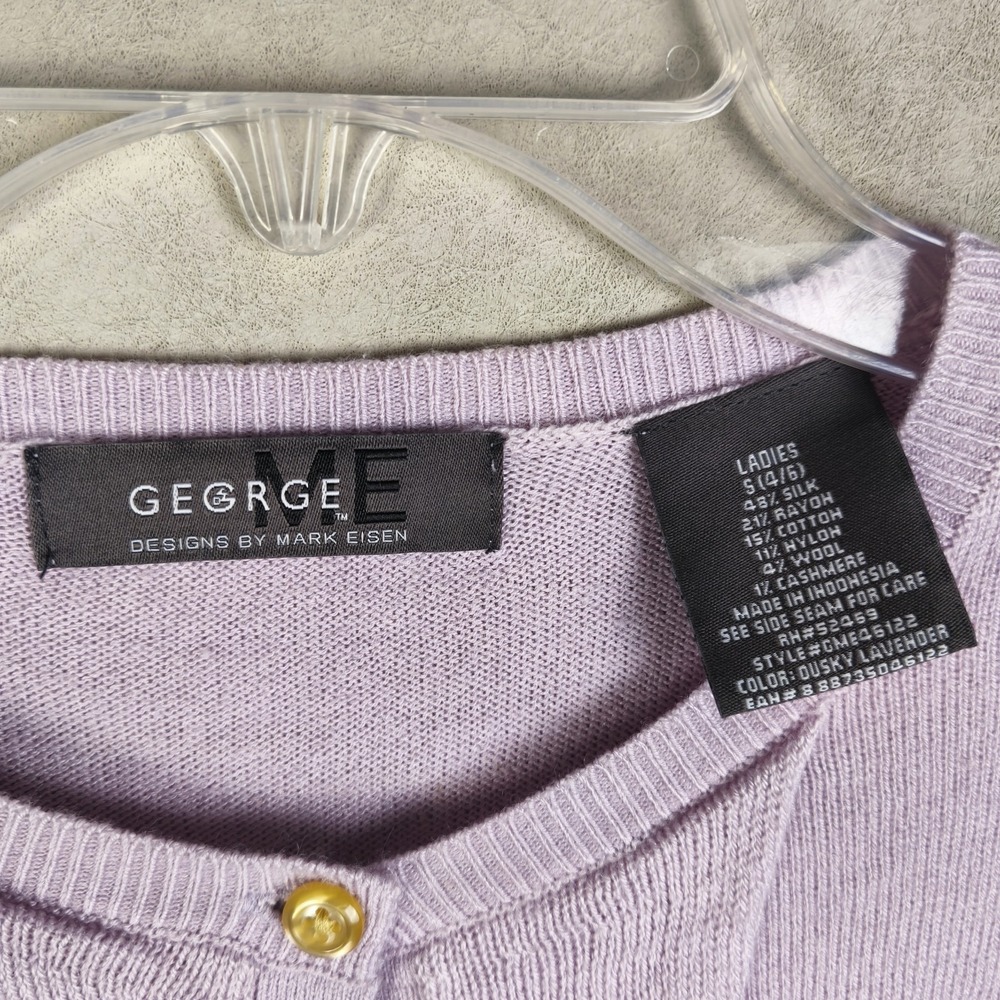 George ME Silk Cashmere Blend Cardigan Small Lavender Ruffle Button Front - Picture 4 of 6